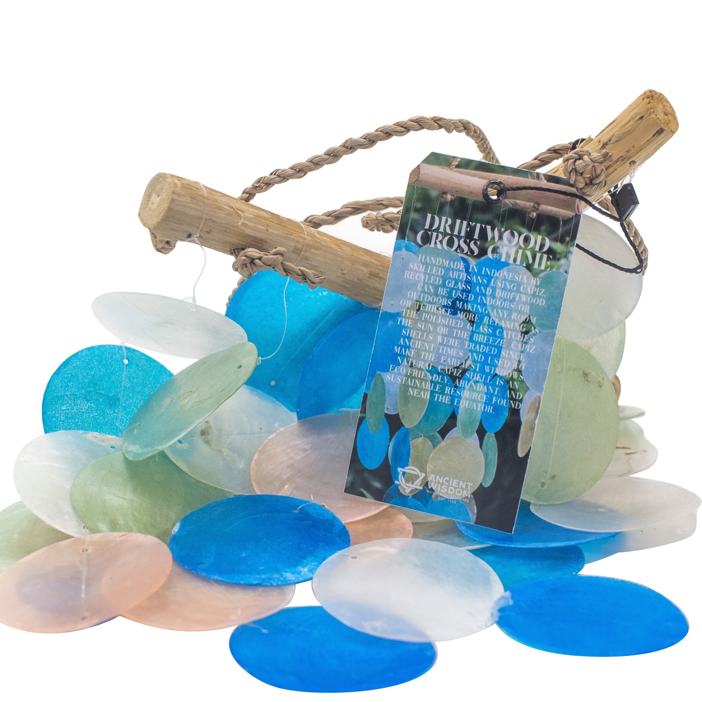 Blaues und perlmuttfarbenes Treibholz-Kreuzspiel