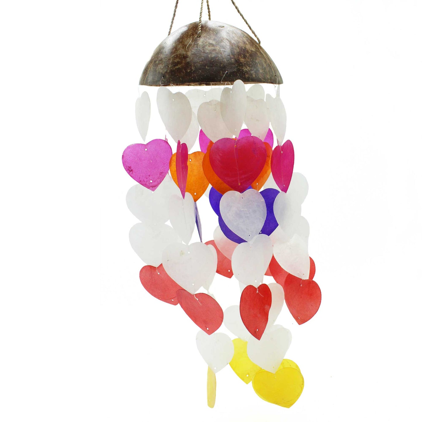 Kokosnuss- und Capiz-Windspiele – Große Herzen – 40 cm