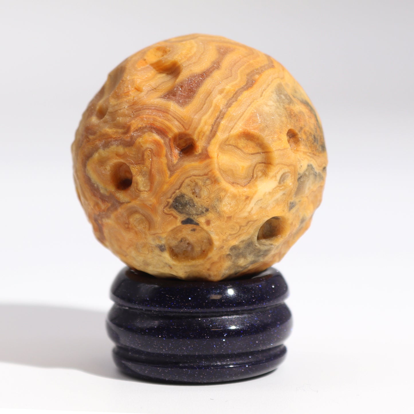 Crazy Lace Jasper Planet auf einem Sola Goldstone-Ständer (MERKUR)