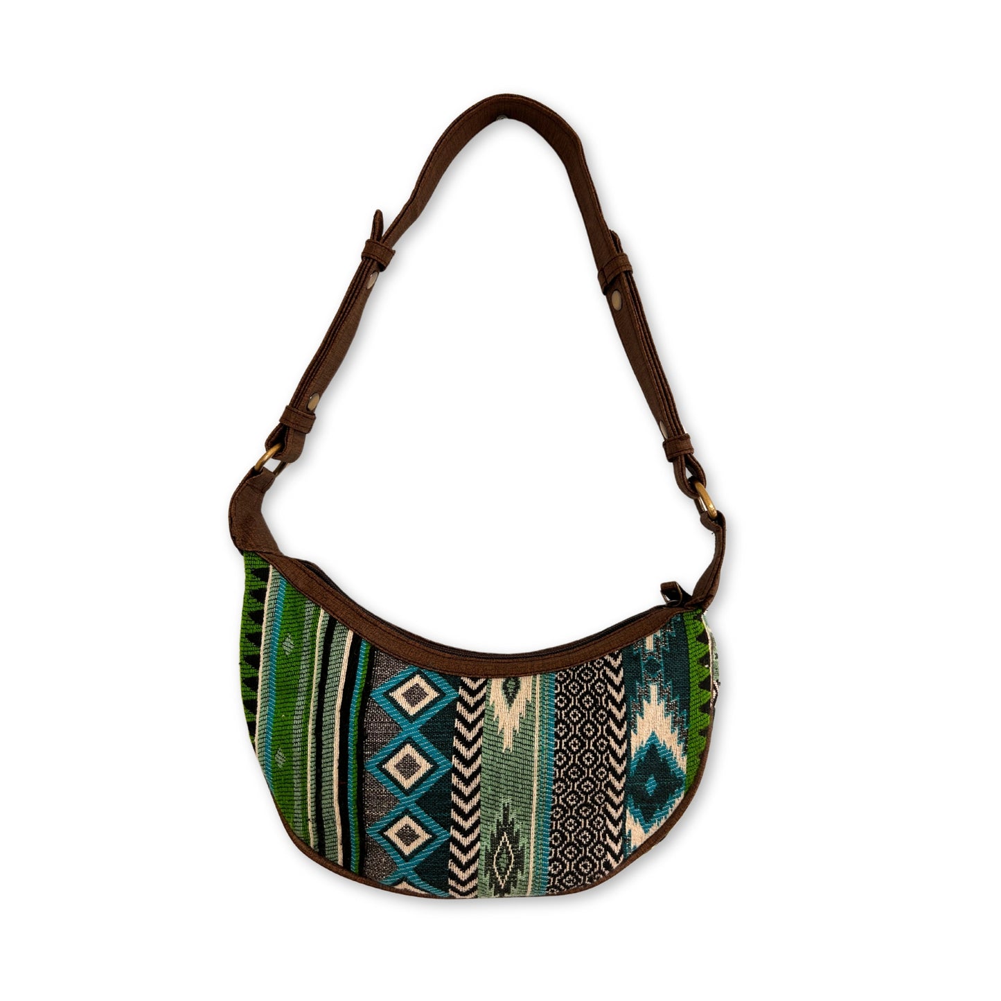 Jacquard Hobo Bag – Kräftiges Grün (brauner Riemen)