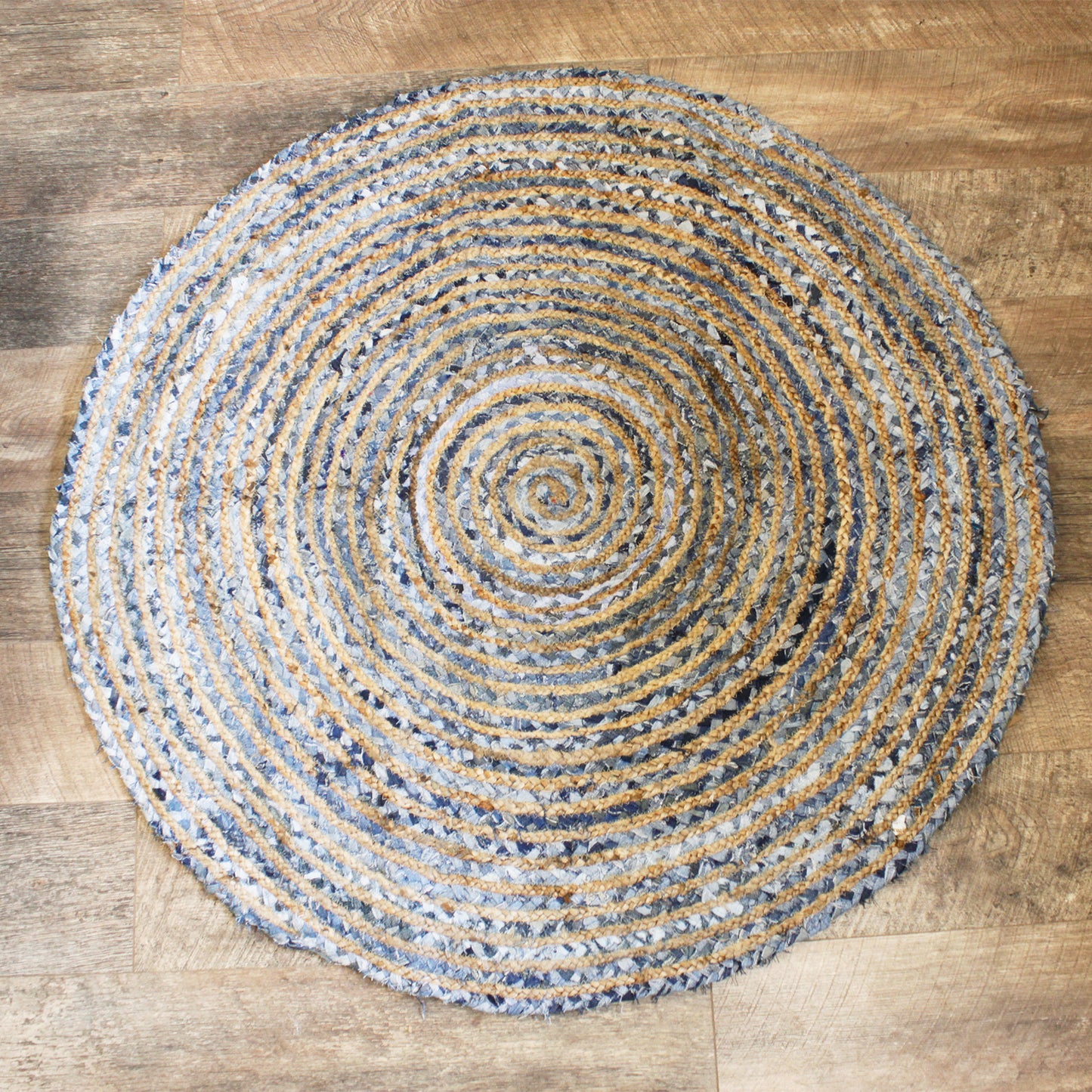 Runder Teppich aus Jute und recyceltem Denim - 120 cm