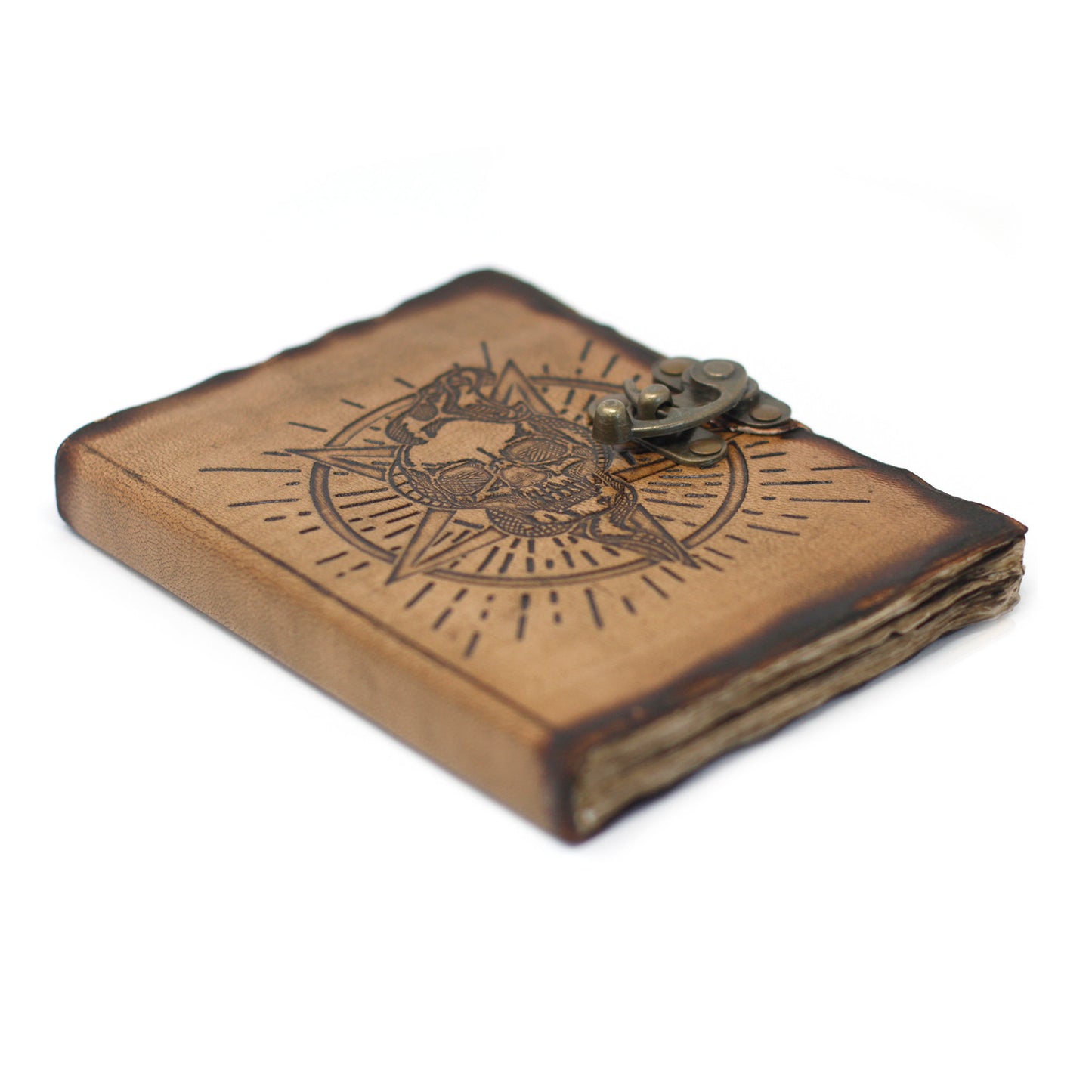 Notizbuch aus Leder mit Pentagon und Totenkopf und Verbrennungsdetails (7x5 Zoll)