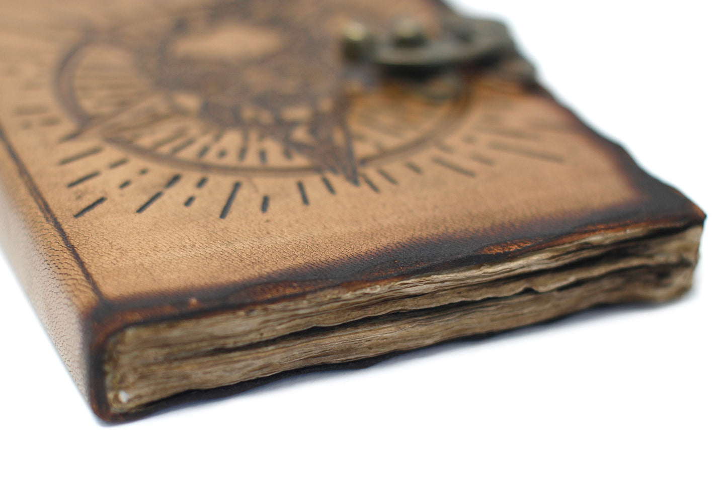 Notizbuch aus Leder mit Pentagon und Totenkopf und Verbrennungsdetails (7x5 Zoll)