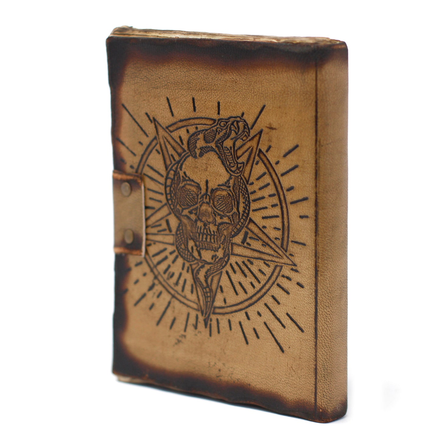 Notizbuch aus Leder mit Pentagon und Totenkopf und Verbrennungsdetails (7x5 Zoll)