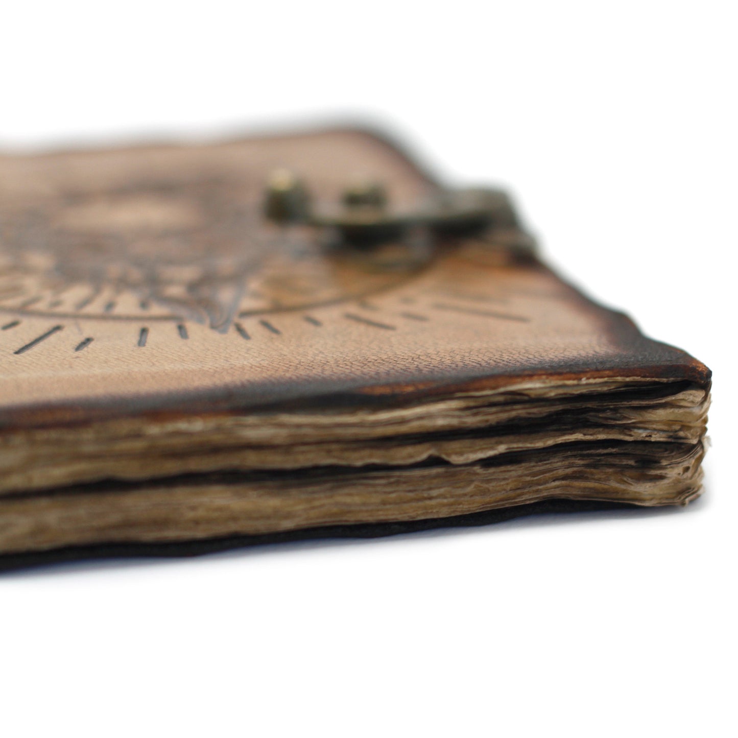 Notizbuch aus Leder mit Pentagon und Totenkopf und Verbrennungsdetails (7x5 Zoll)