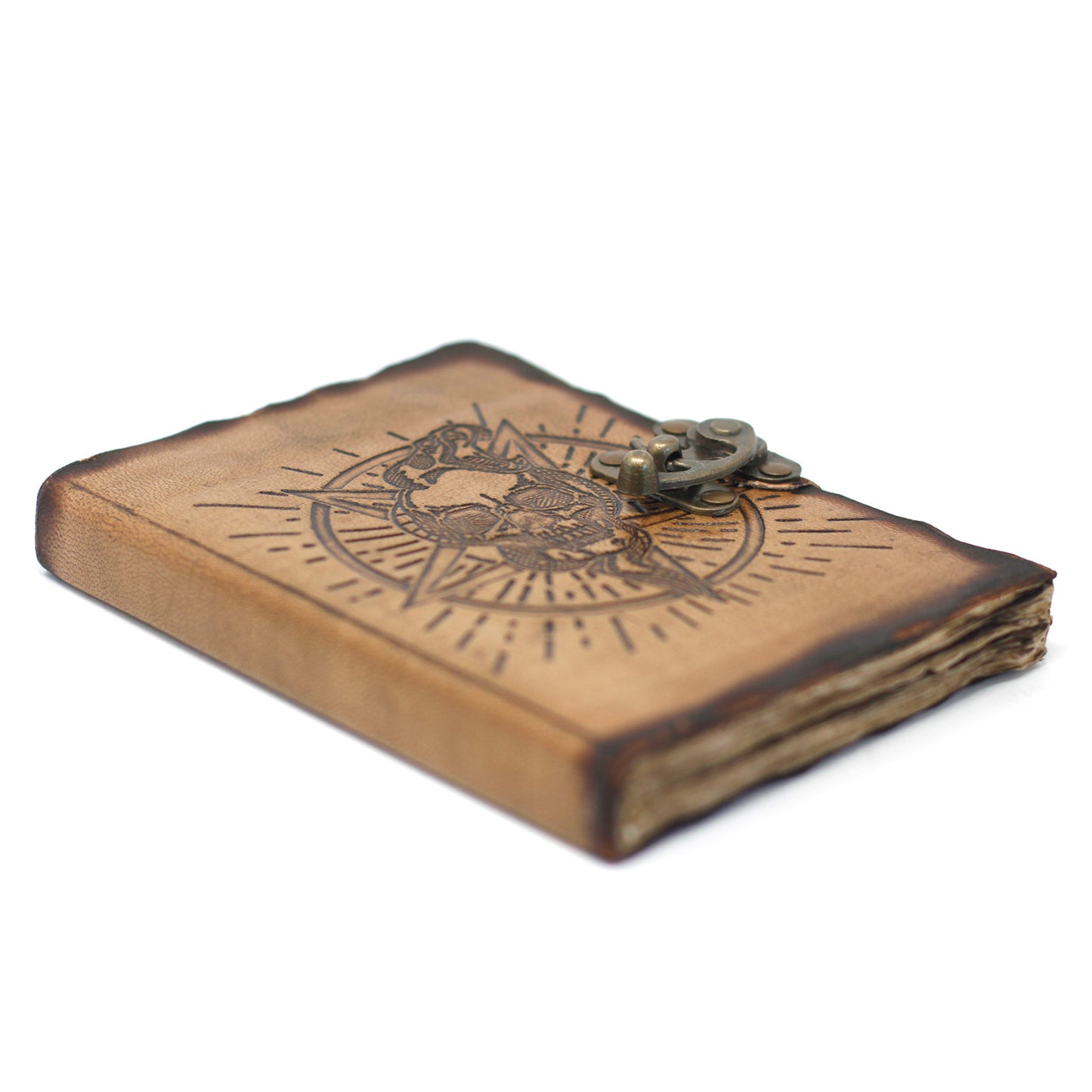 Notizbuch aus Leder mit Pentagon und Totenkopf und Verbrennungsdetails (7x5 Zoll)