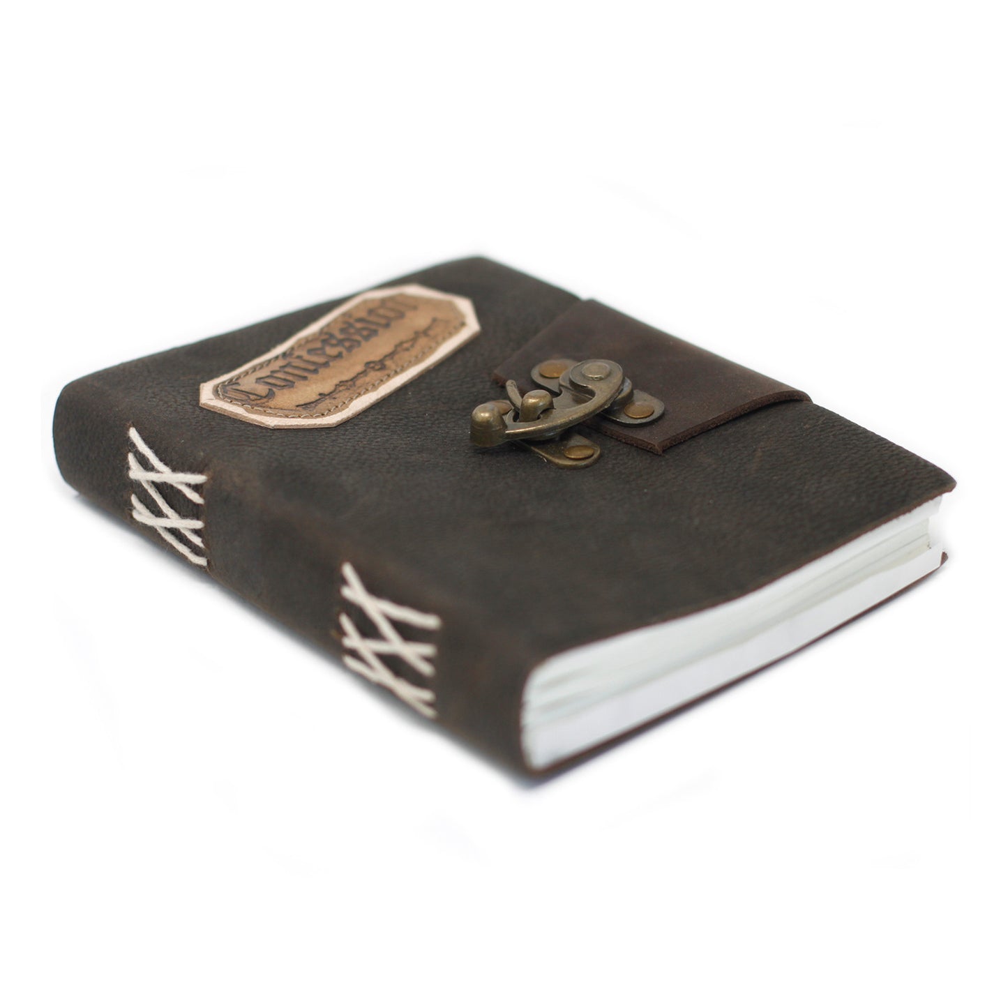 Schwarzes Notizbuch „Confessions“ aus Leder mit Schloss (7x5 Zoll)