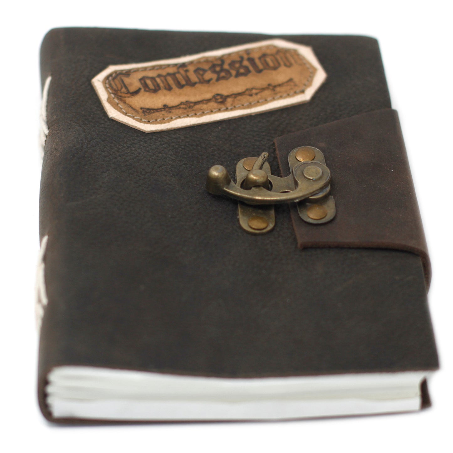 Schwarzes Notizbuch „Confessions“ aus Leder mit Schloss (7x5 Zoll)