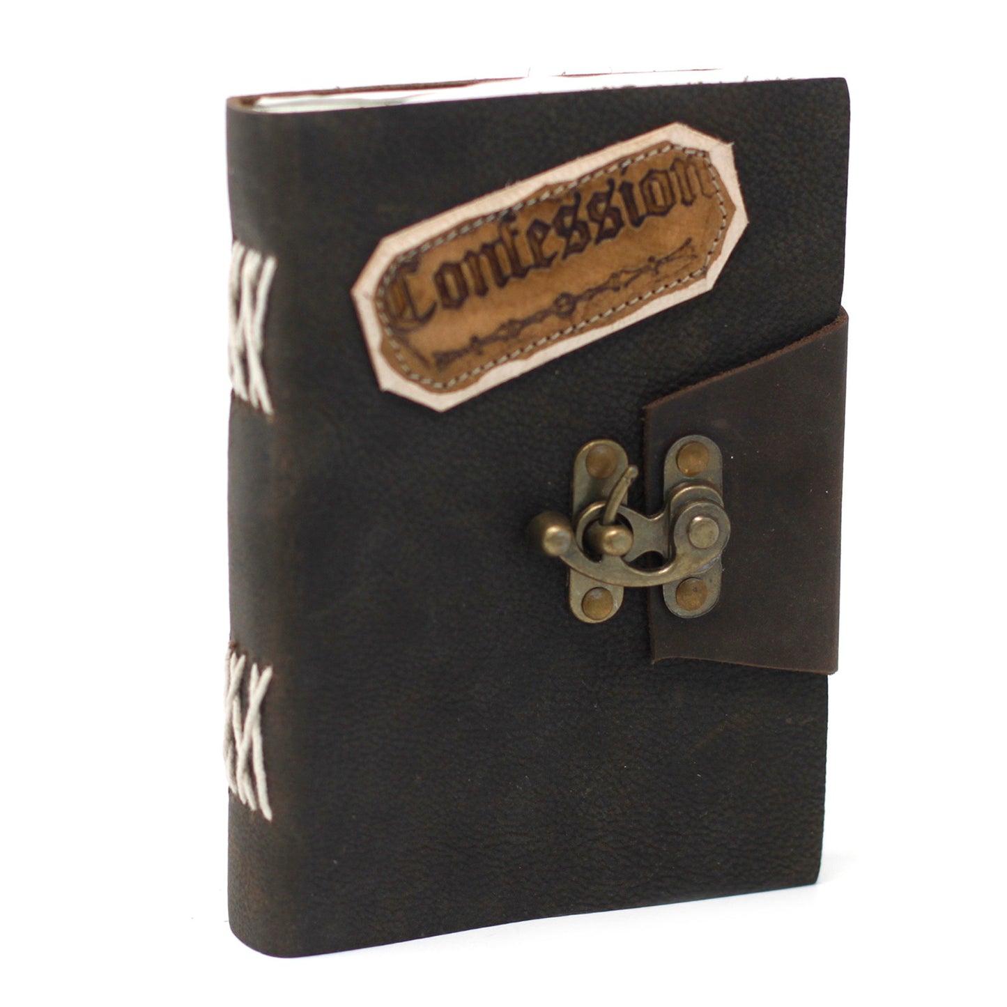 Schwarzes Notizbuch „Confessions“ aus Leder mit Schloss (7x5 Zoll)