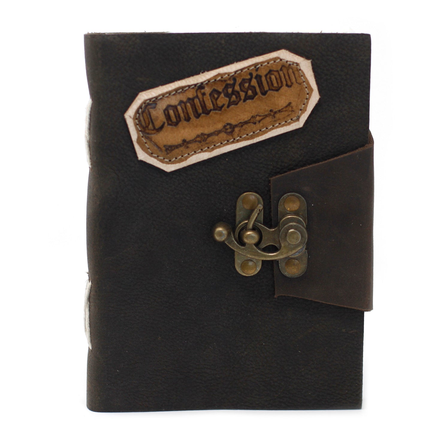 Schwarzes Notizbuch „Confessions“ aus Leder mit Schloss (7x5 Zoll)