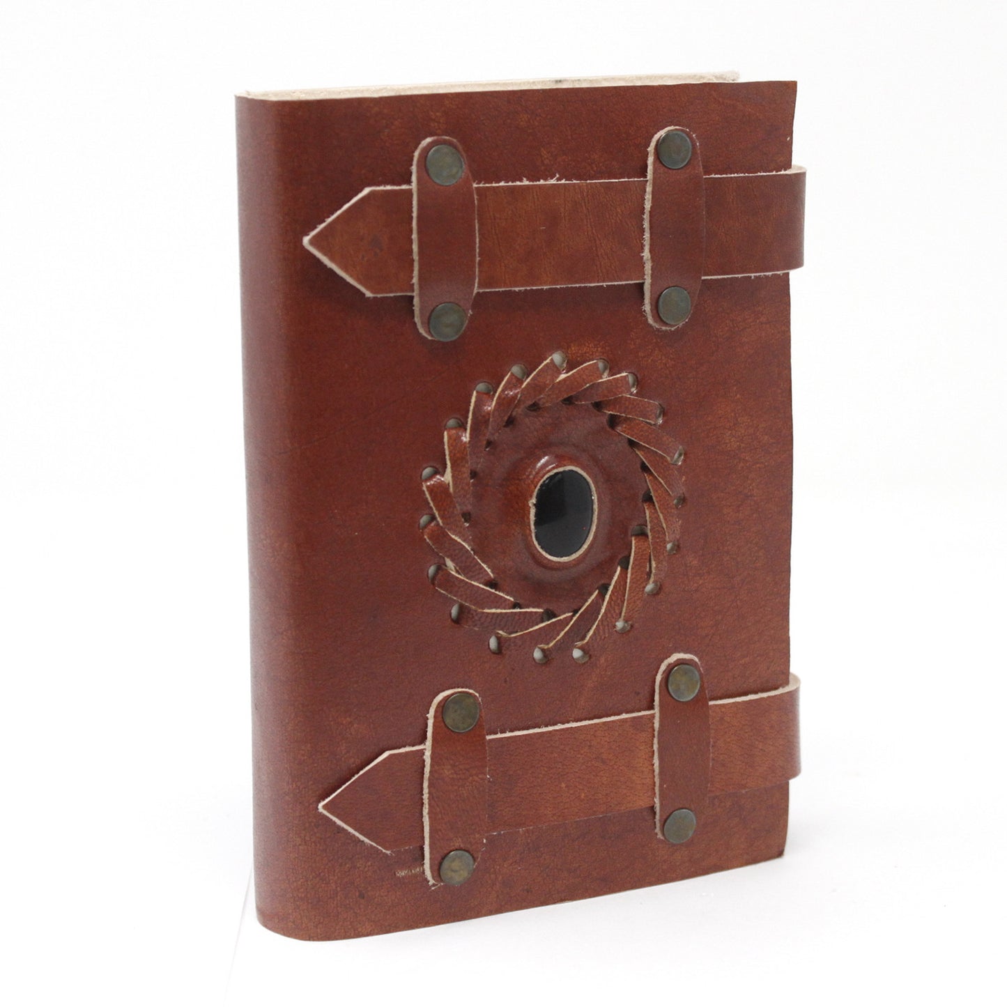 Notizbuch aus schwarzem Onyx-Leder mit Gürteln (6x4 Zoll)
