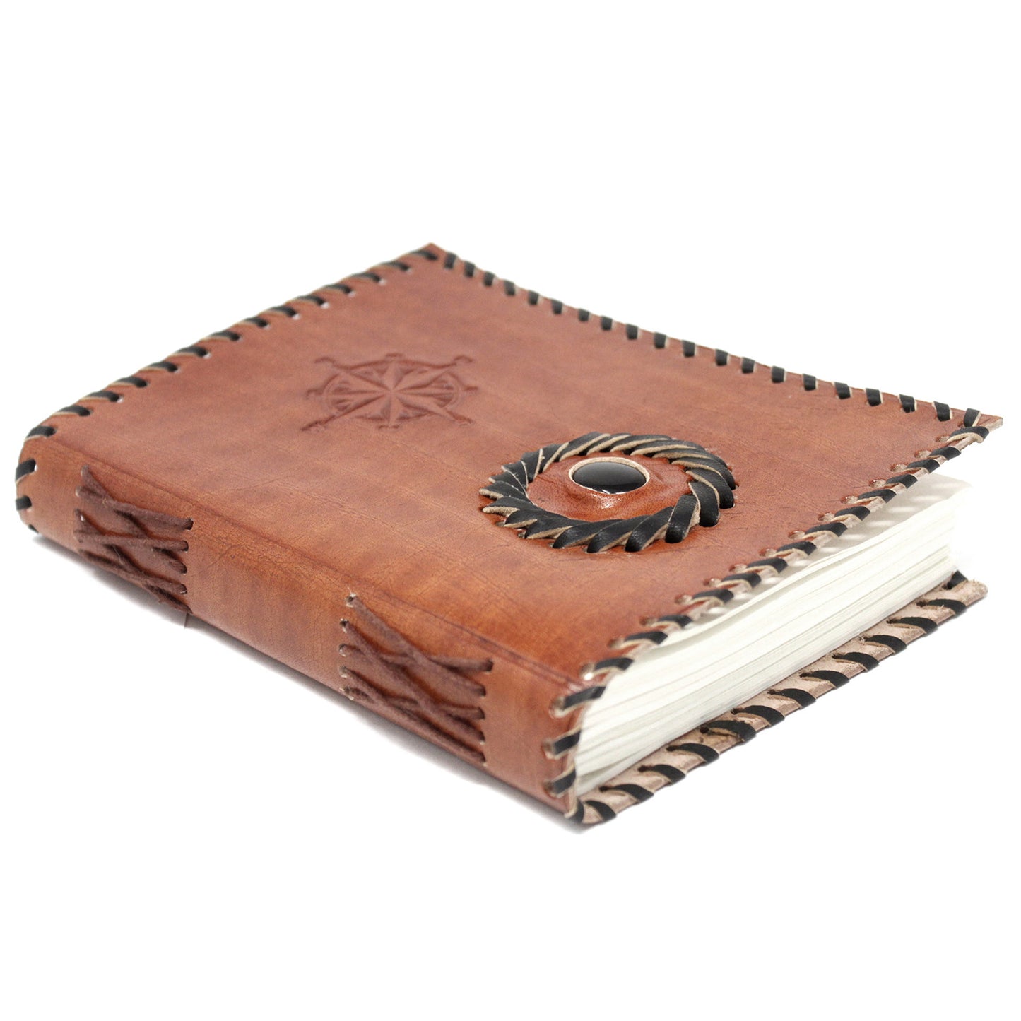 Notizbuch aus schwarzem Onyx und Kompass aus Leder (7x5 Zoll)