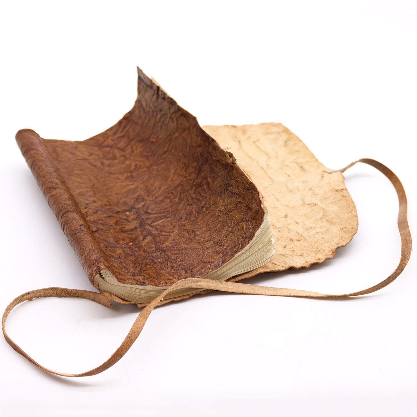 Reisenotizbuch aus gerolltem Leder – 96 Seiten – Natur 21 x 15 cm