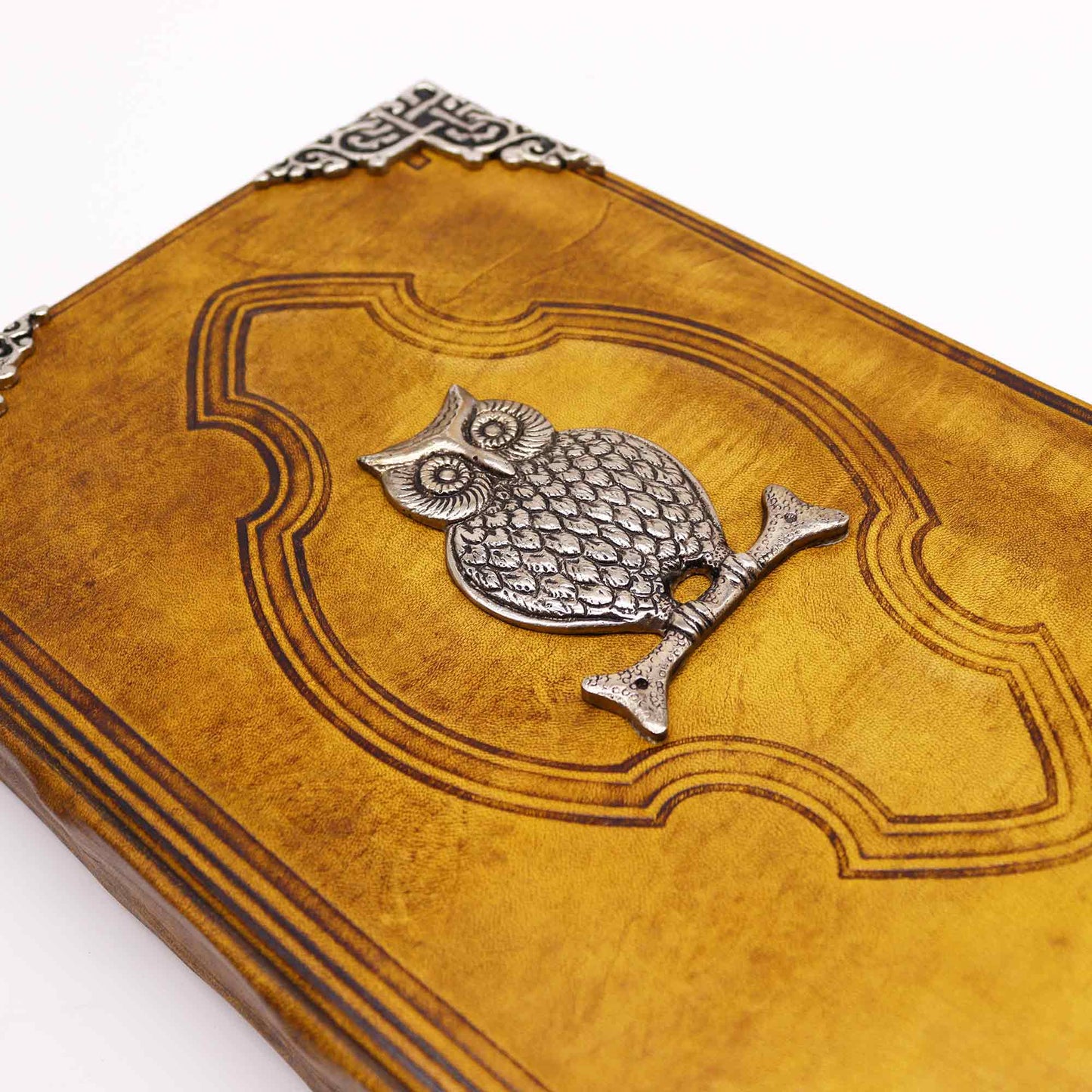 Heafty Coffee Tan Book – Zink-Eulen-Dekor – 200 Seiten mit Büttenrand – 26 x 18 cm