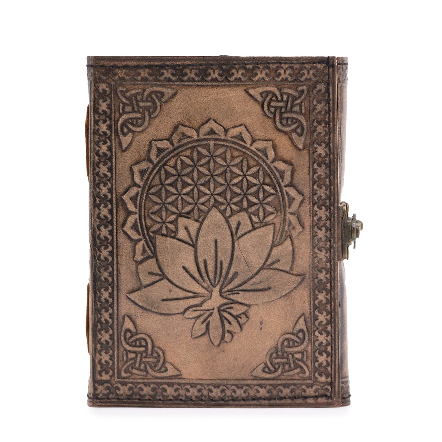 Lotus Madala – Esoterisches Notizbuch – Antikgrau – 200 Seiten Stichkante – 17,5 x 12,5 x 3 cm