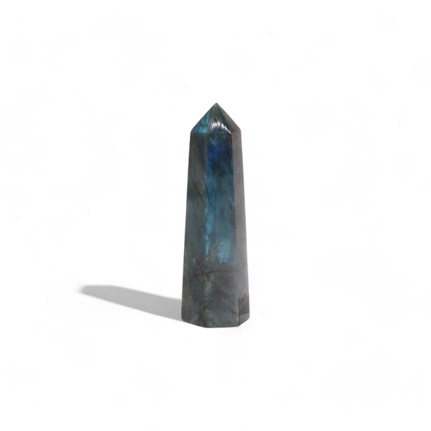Madagaskar-Labradorit-Spitze (ca. 50–65 g, 100 x 28 mm)