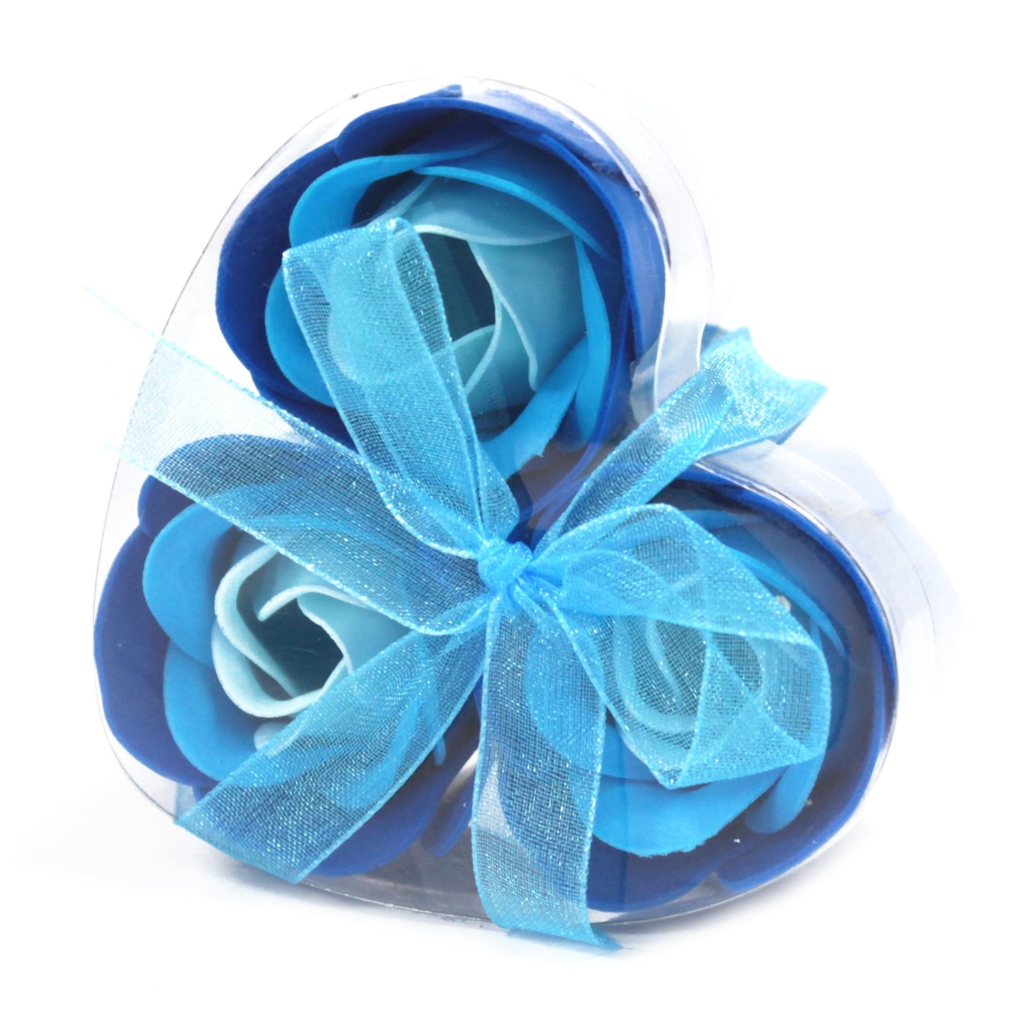 3er-Set Seifenblumen-Herzbox - Blaue Hochzeitsrosen