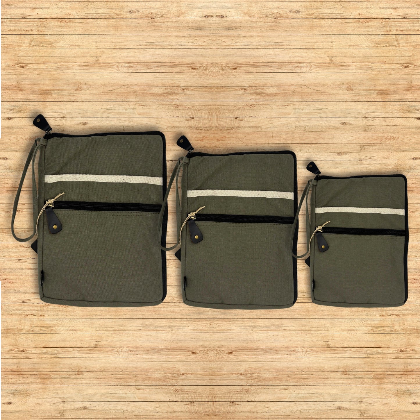 Große Laptoptasche aus Canvas - Olivgrün