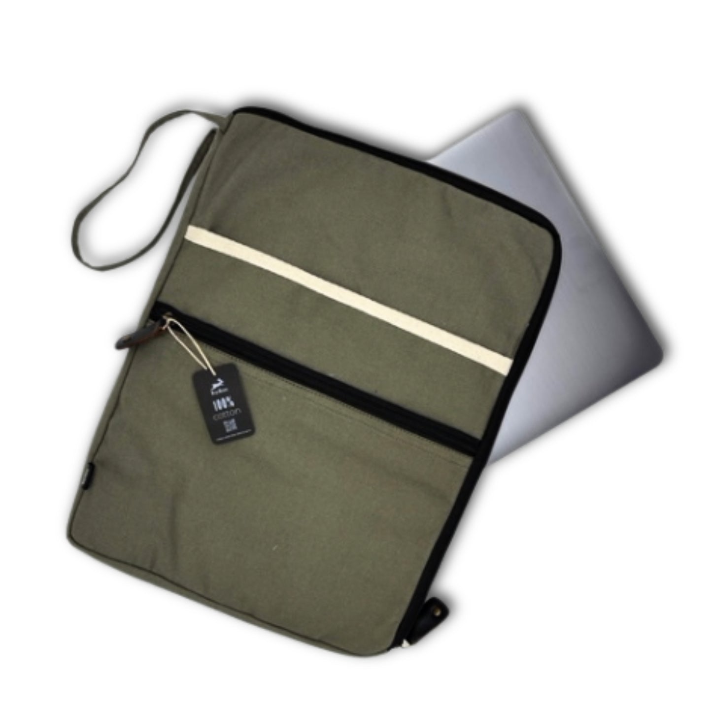 Große Laptoptasche aus Canvas - Olivgrün