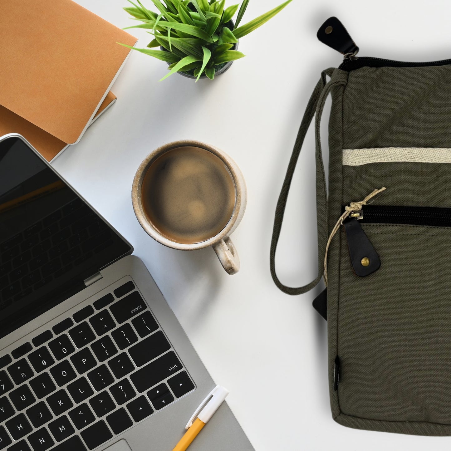 Große Laptoptasche aus Canvas - Olivgrün
