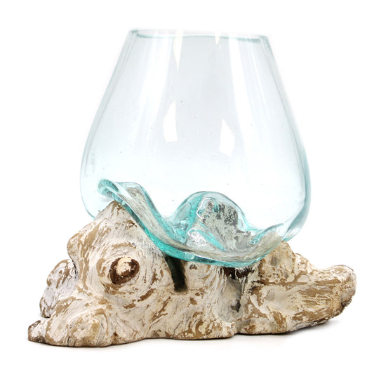Geschmolzenes Glas auf weißgewaschenem Holz - Große Schale