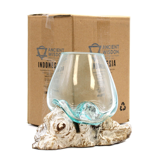 Geschmolzenes Glas auf weißgewaschenem Holz - Große Schale