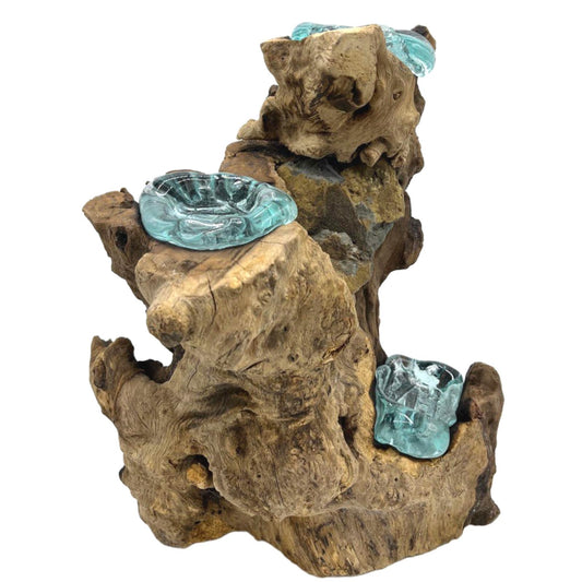 Molten Glass Triple Candle Holder on Wood