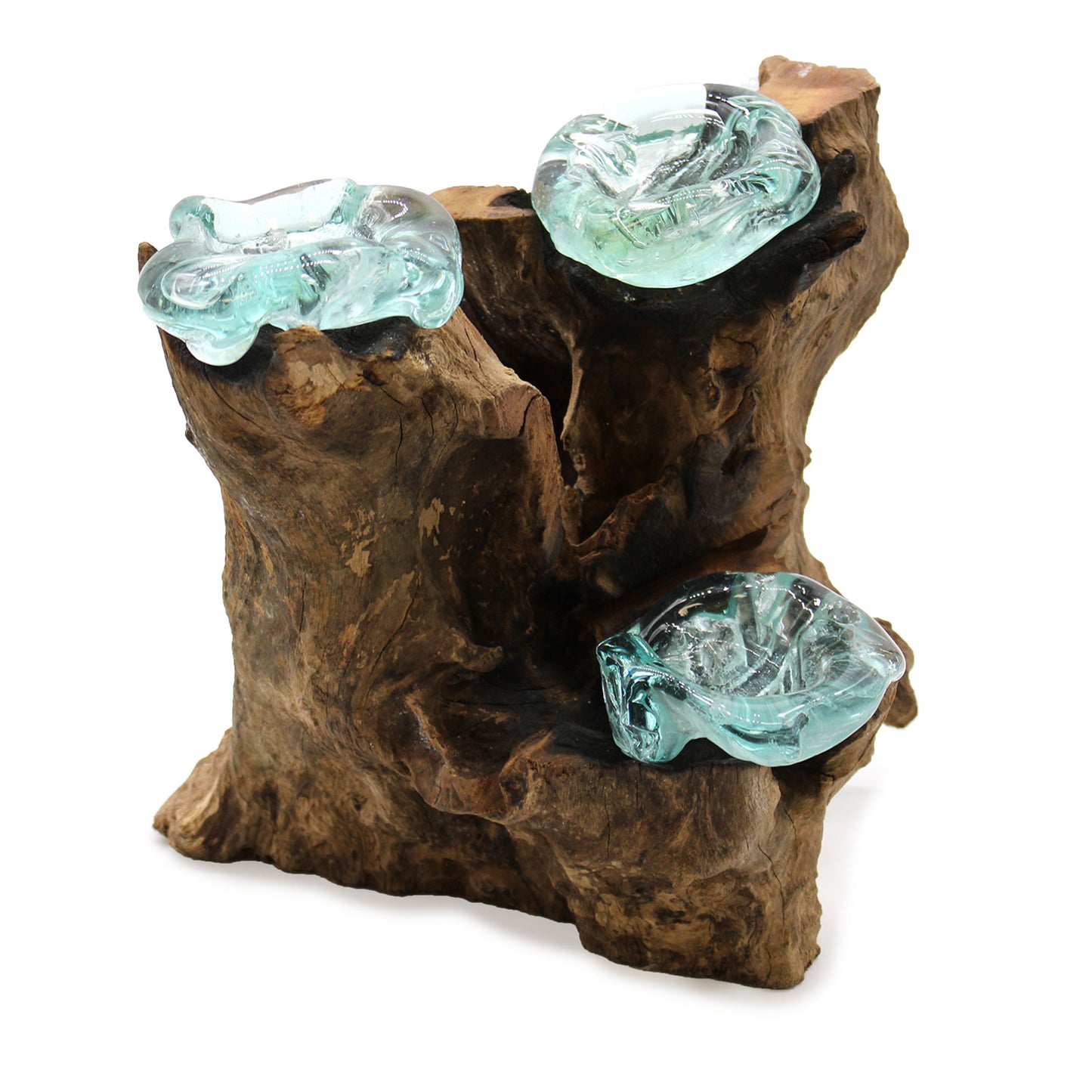Molten Glass Triple Candle Holder on Wood