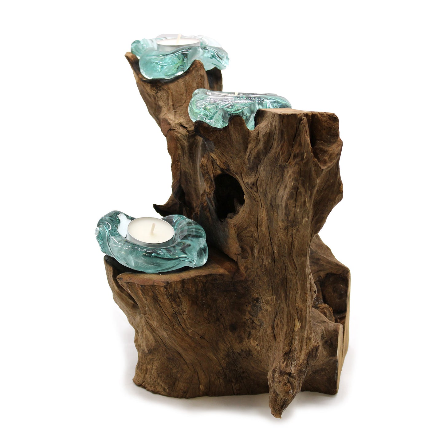 Molten Glass Triple Candle Holder on Wood