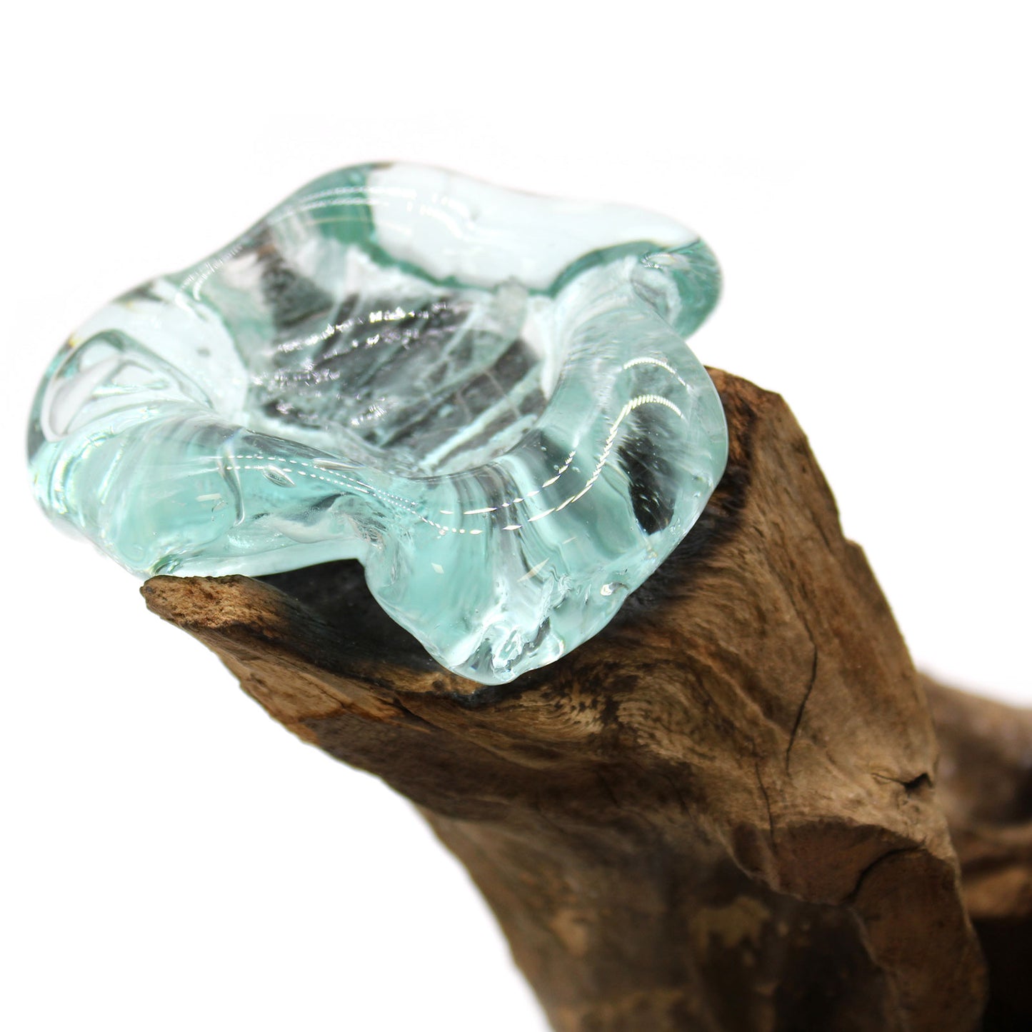 Molten Glass Triple Candle Holder on Wood