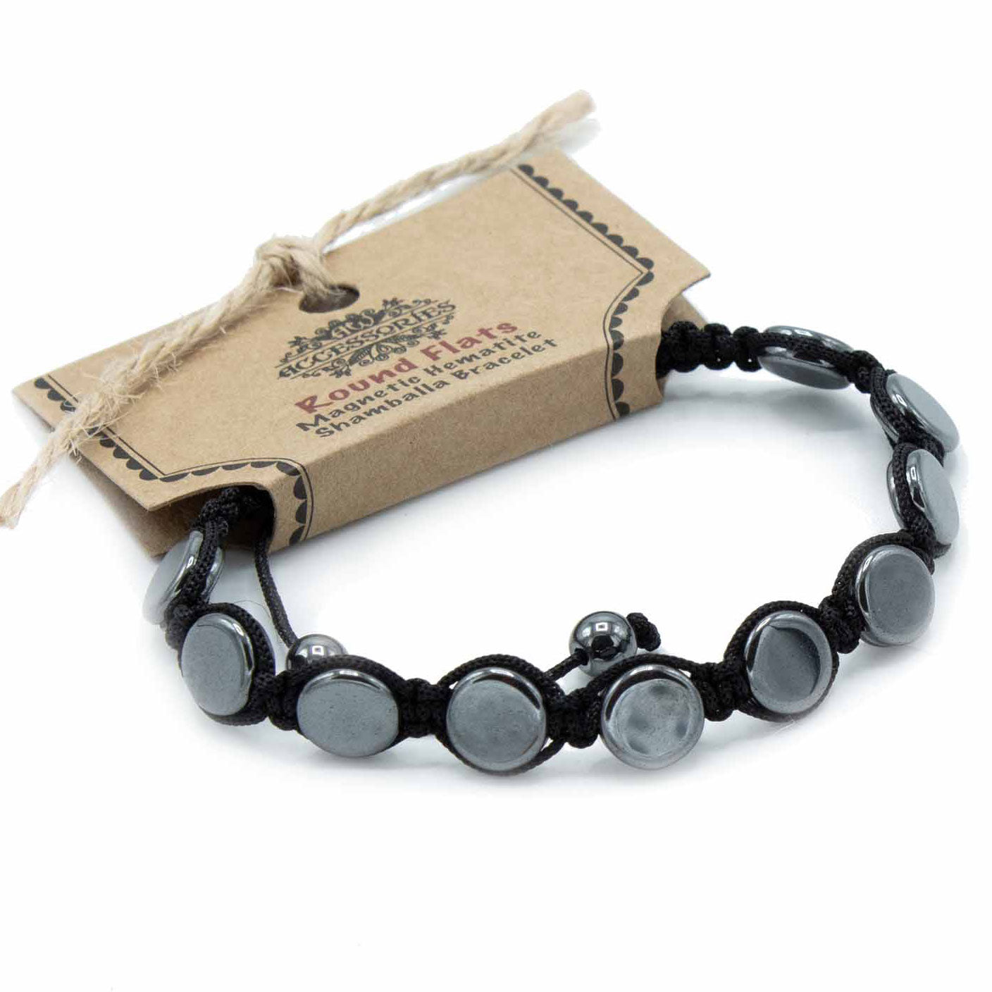 Magnetisches Hämatit-Shamballa-Armband – runde Flachstücke