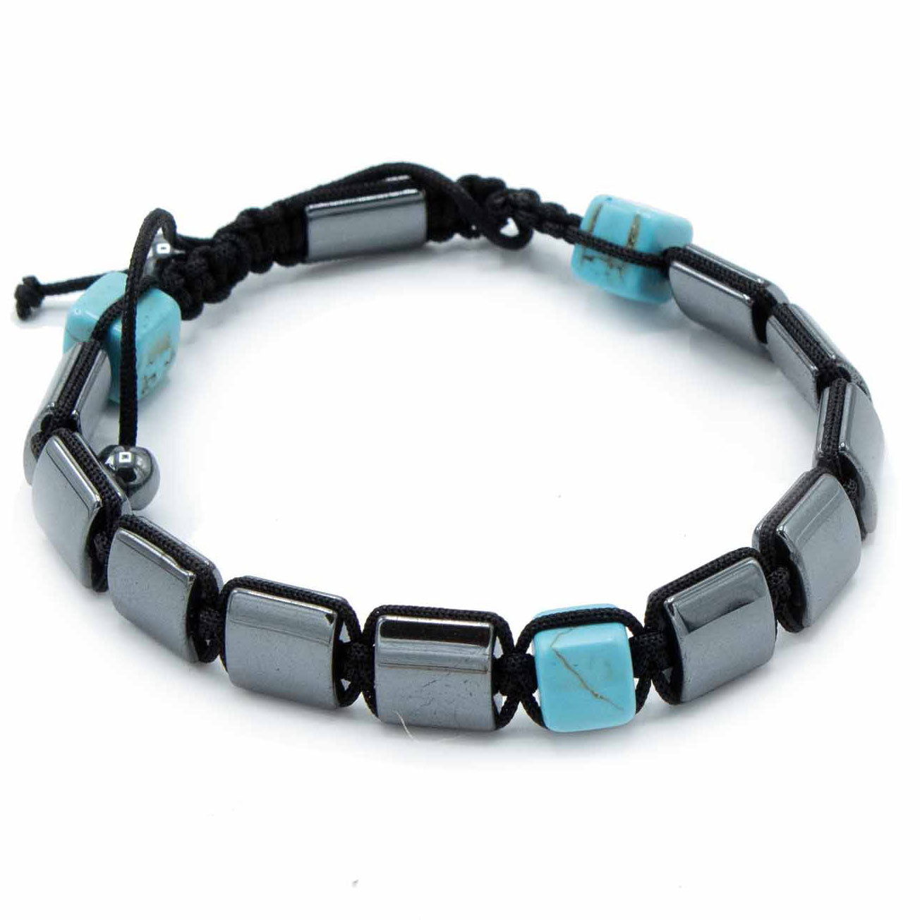 Magnetisches Hämatit-Shamballa-Armband - Türkisfarbene Quader