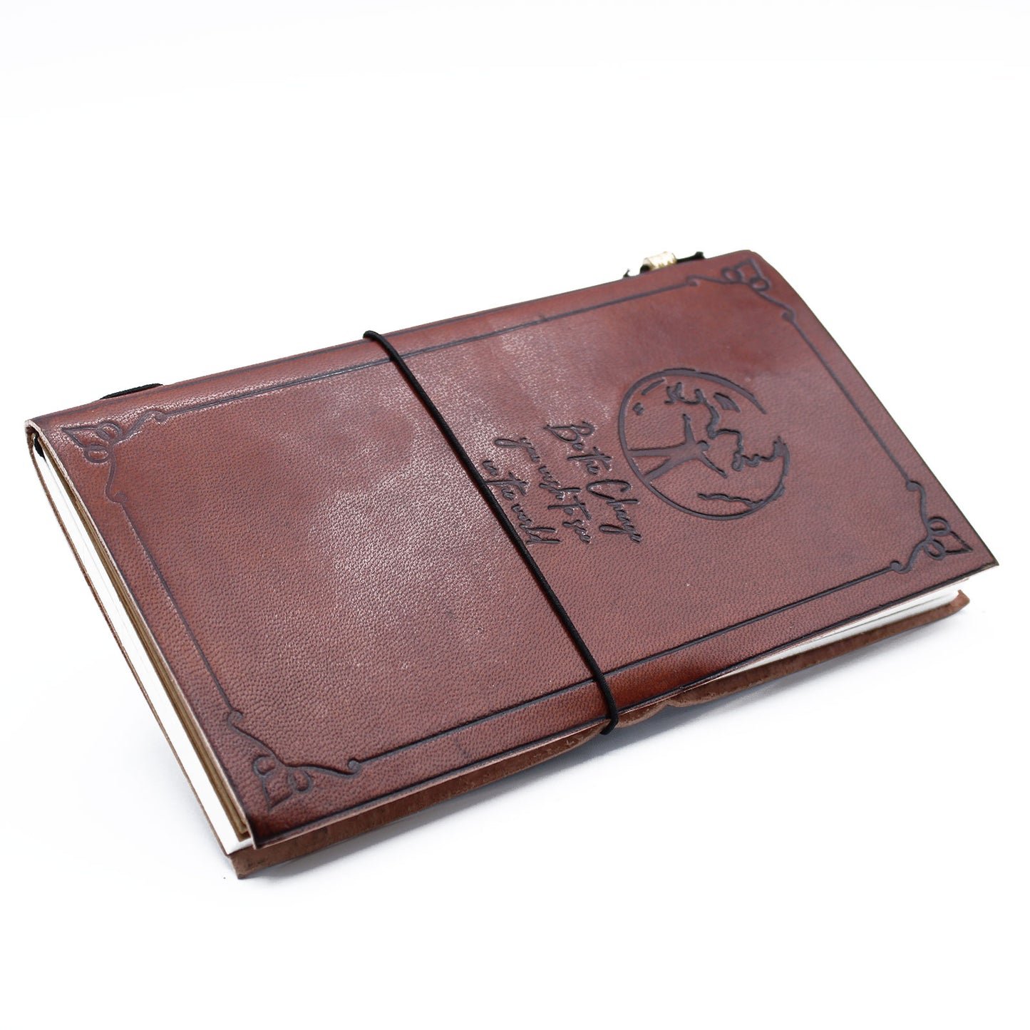 Handgefertigtes Lederjournal - Be the Change - Braun (80 Seiten)