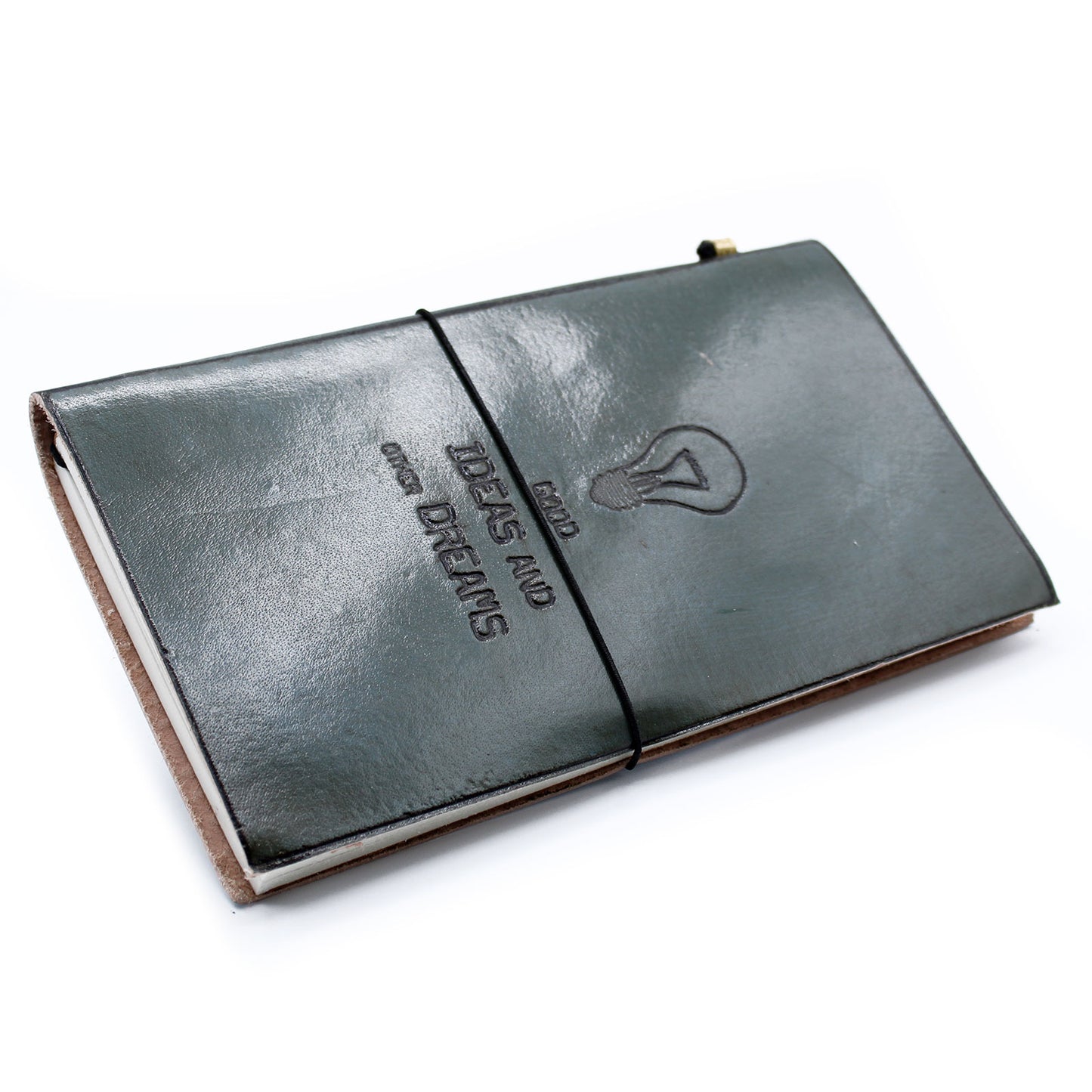 Handgefertigtes Lederjournal - Gute Ideen und andere Träume - Grau (80 Seiten)