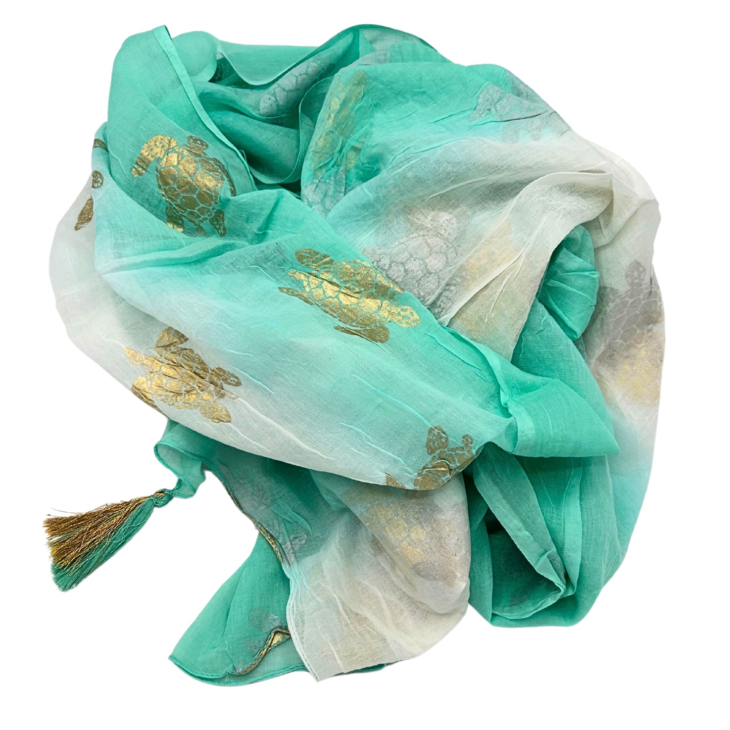 Nomad Sari On the Med Collection - Pareo- White & Turquoise Gold Turtle Design