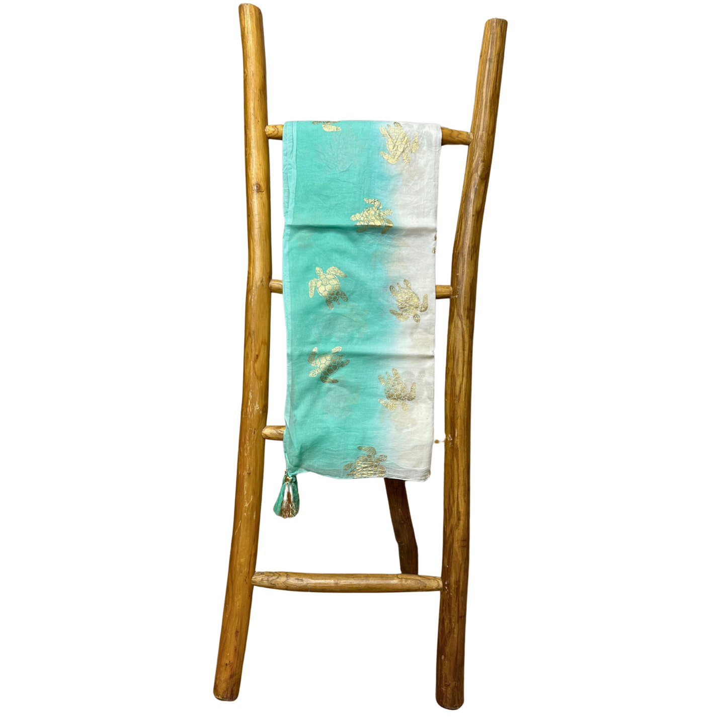 Nomad Sari On the Med Collection - Pareo- White & Turquoise Gold Turtle Design