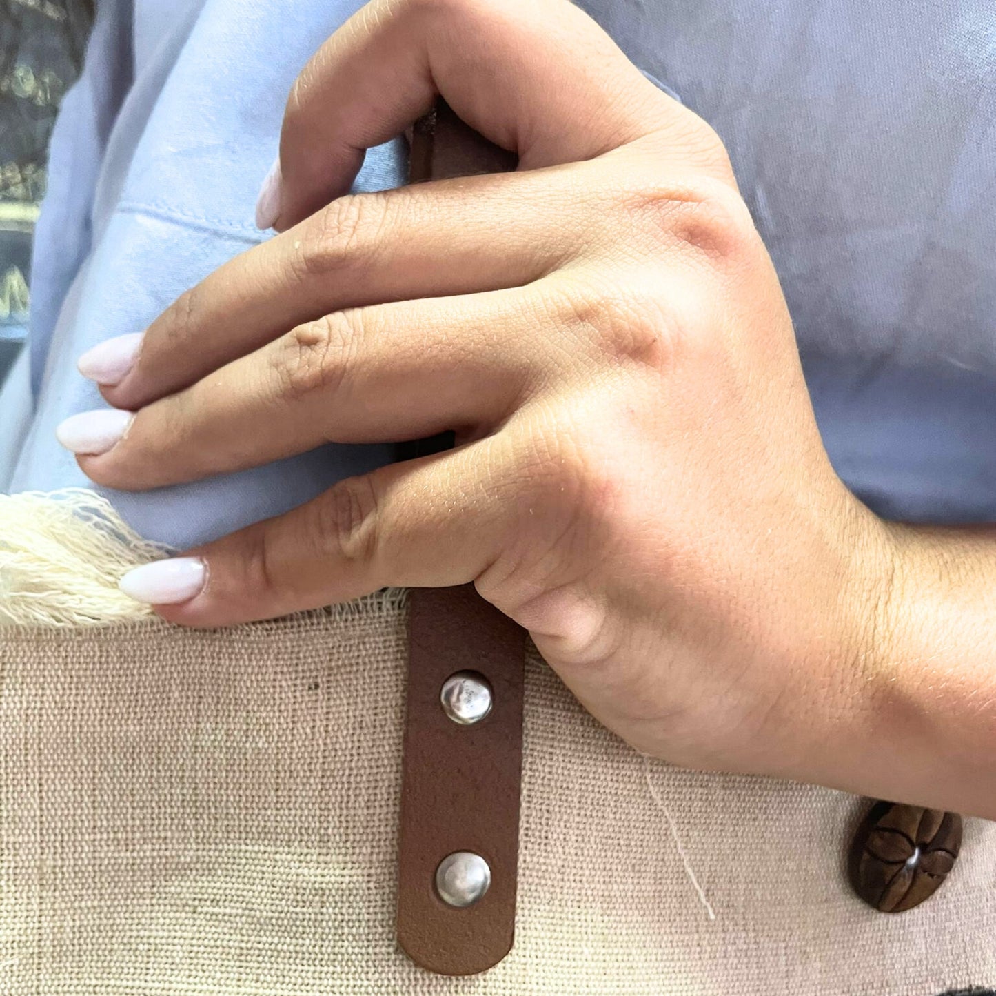 Natürliche Tragetasche mit Ledergriff - Mandela