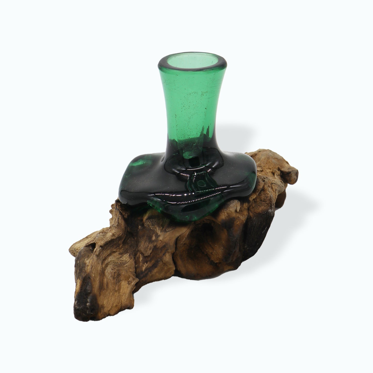 Recycelte Bierflaschen - Mini-Blumenvase auf Holz