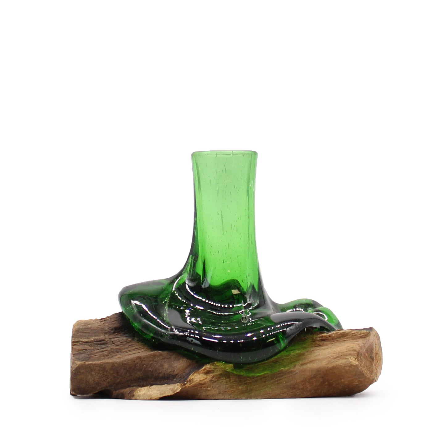 Recycelte Bierflaschen - Mini-Blumenvase auf Holz