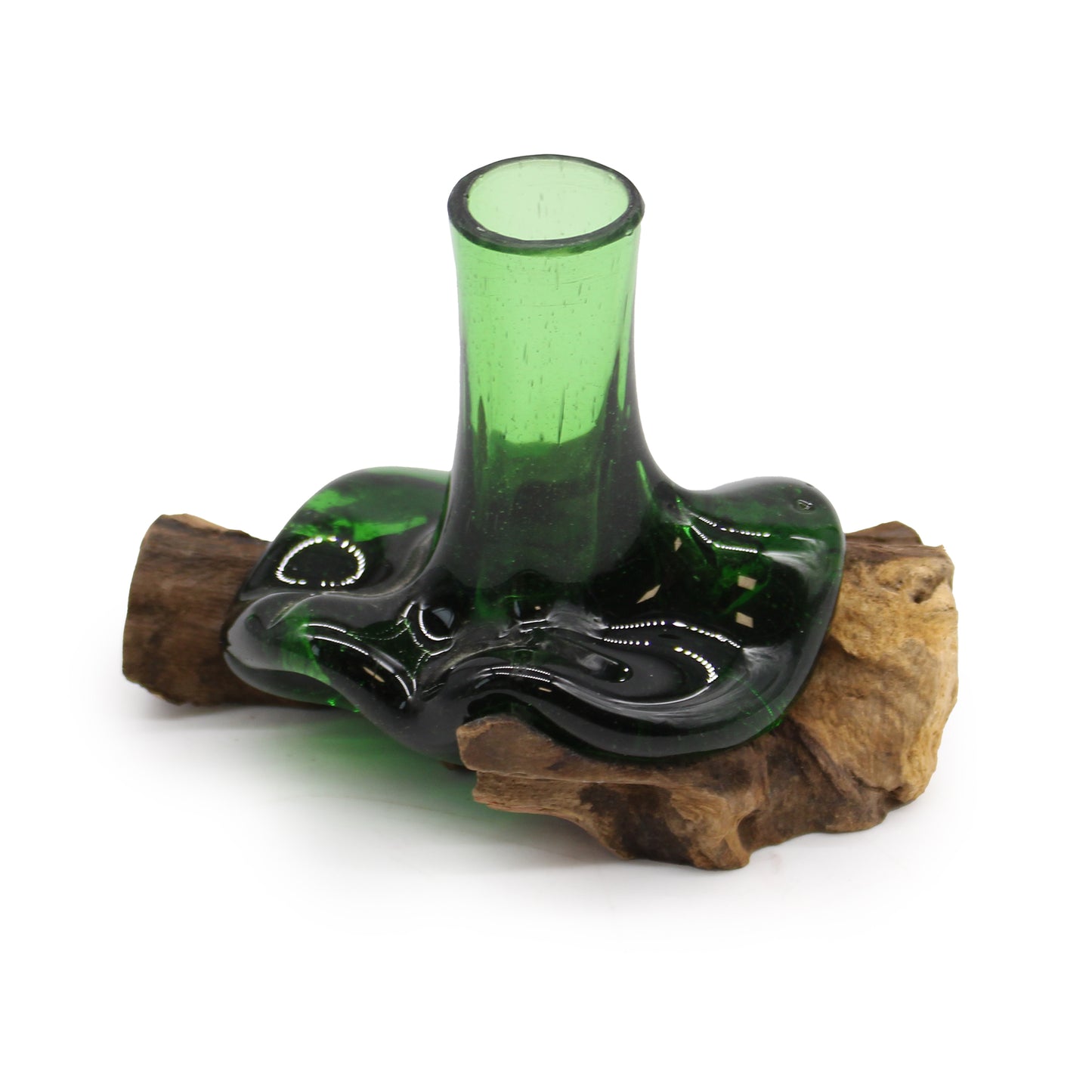 Recycelte Bierflaschen - Mini-Blumenvase auf Holz