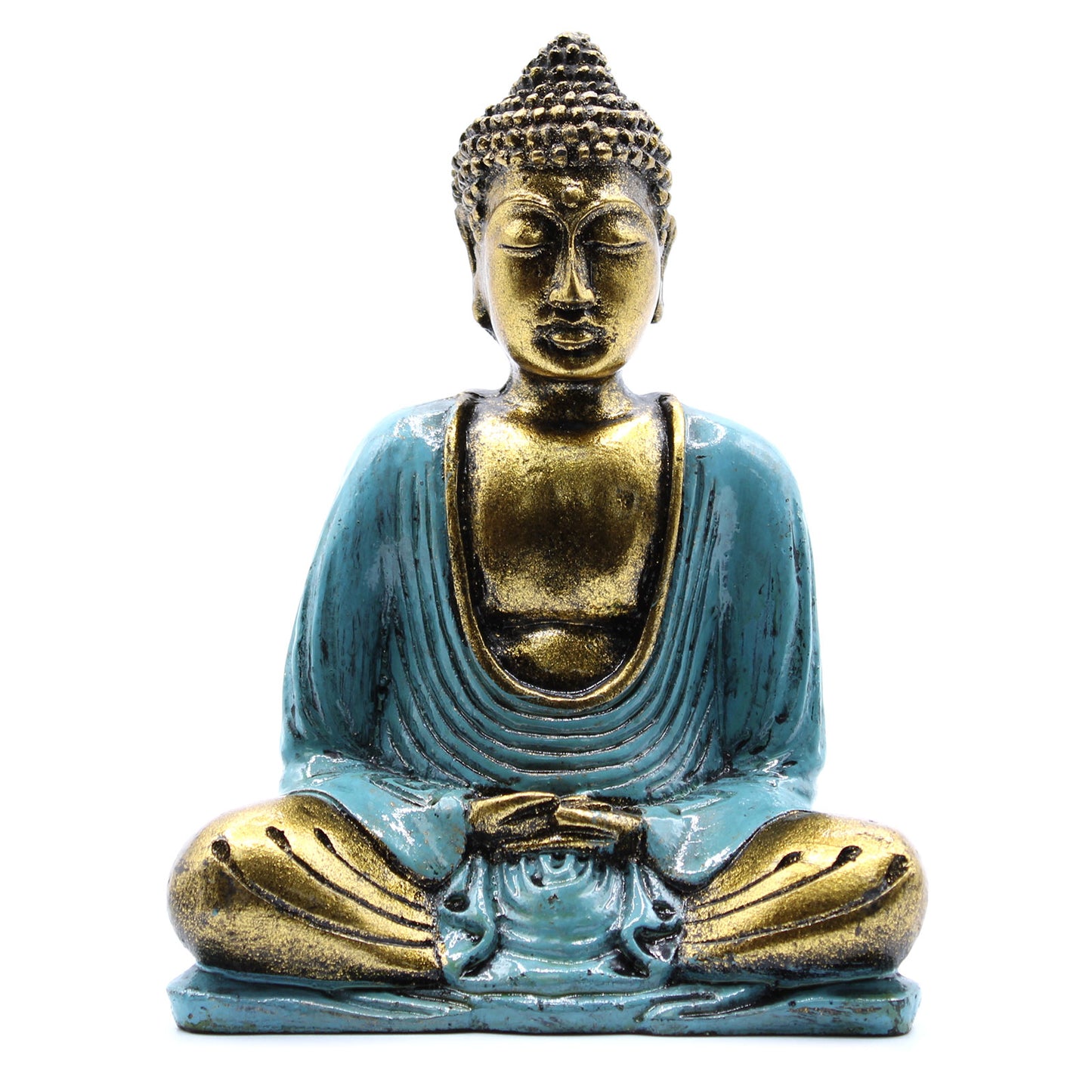Blaugrüner und goldener Buddha – Mittelgroß
