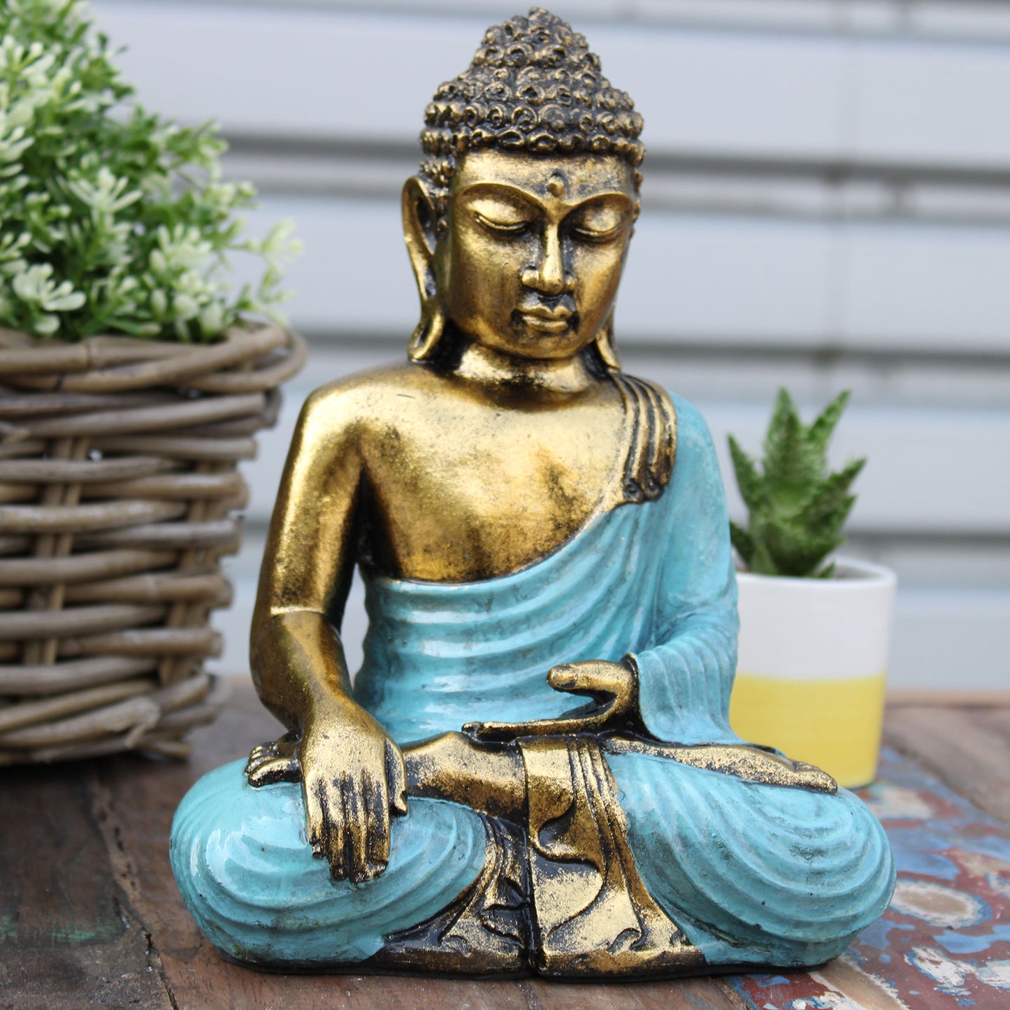 Blaugrüner und goldener Buddha - Groß