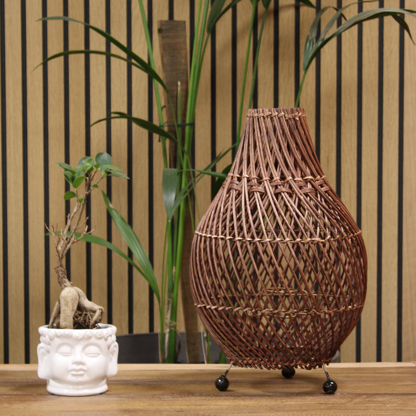 Rattan-Tischlampen - Dunkelbraun