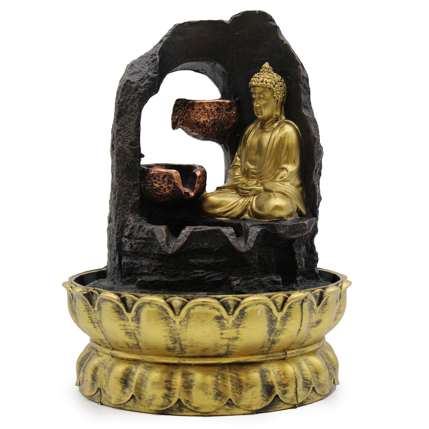 Tisch-Wasserspiel – 30 cm – Goldener meditierender Buddha