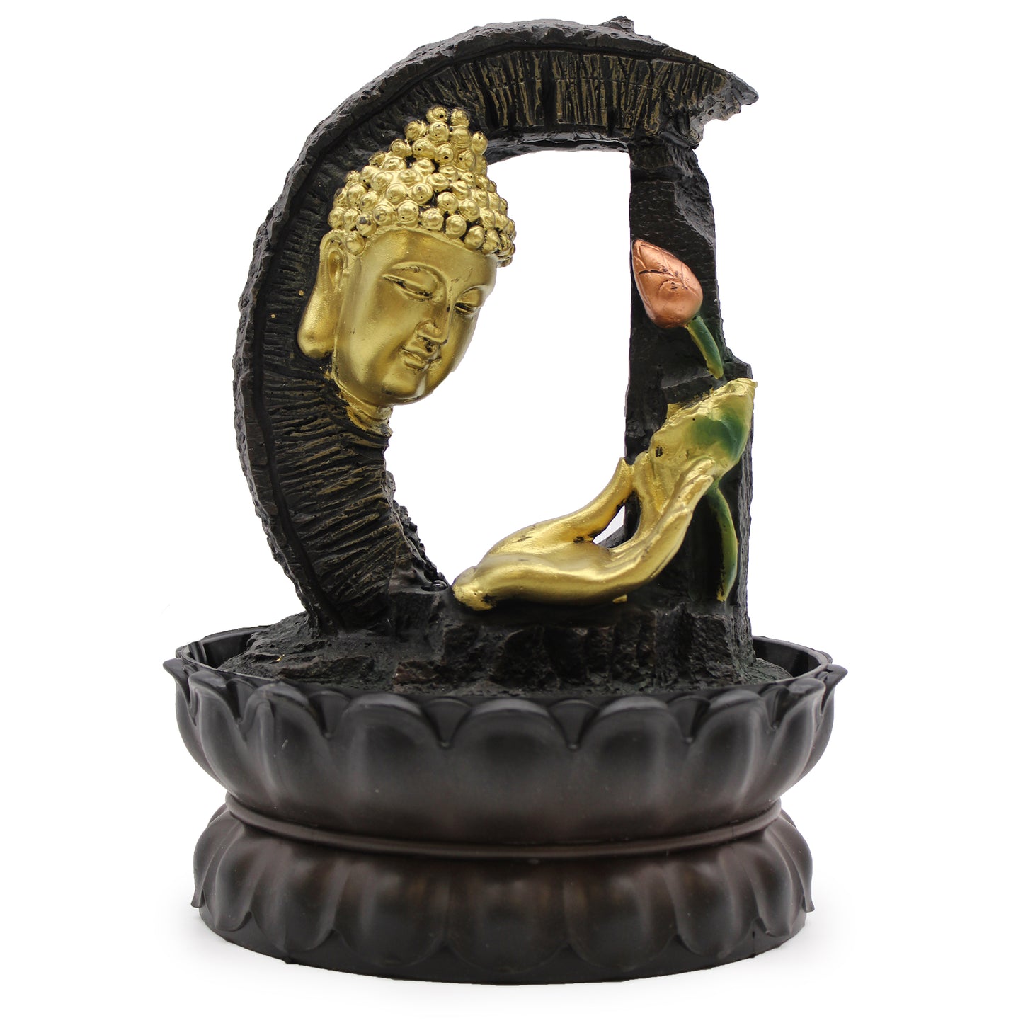 Tisch-Wasserspiel – 30 cm – Goldener Buddha und Lotus