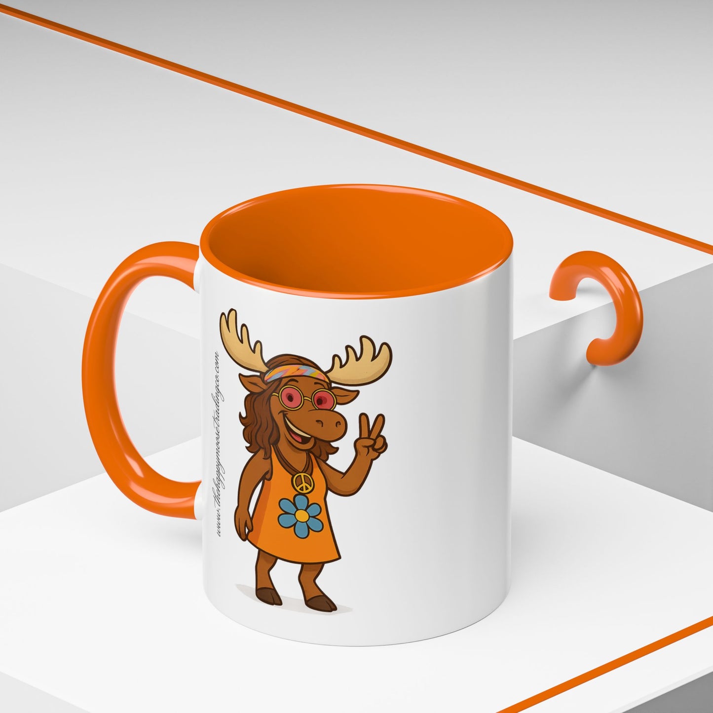 Hippie Moose Coffee Mug — Peace Sign Retro Moose Accent Mug (11/15oz)