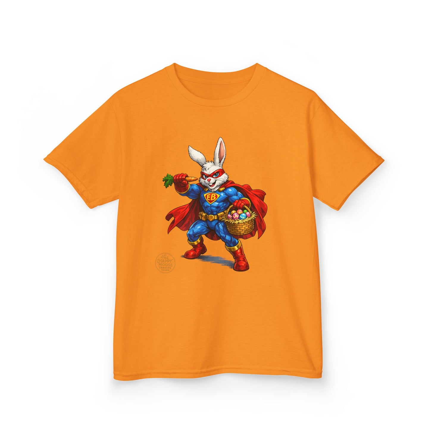 Kids Superhero Bunny T‑Shirt — Easter Basket & Carrot Costume