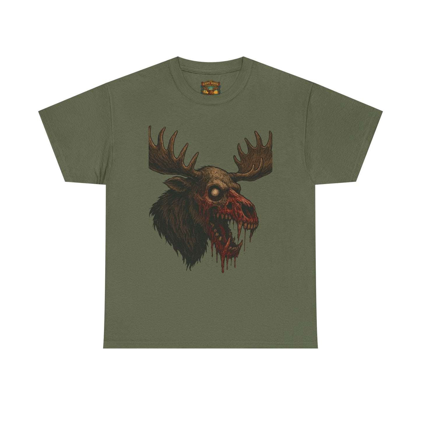 Horror Moose Skull Tee — Creepy Dripping Monster Head Graphic T-Shirt