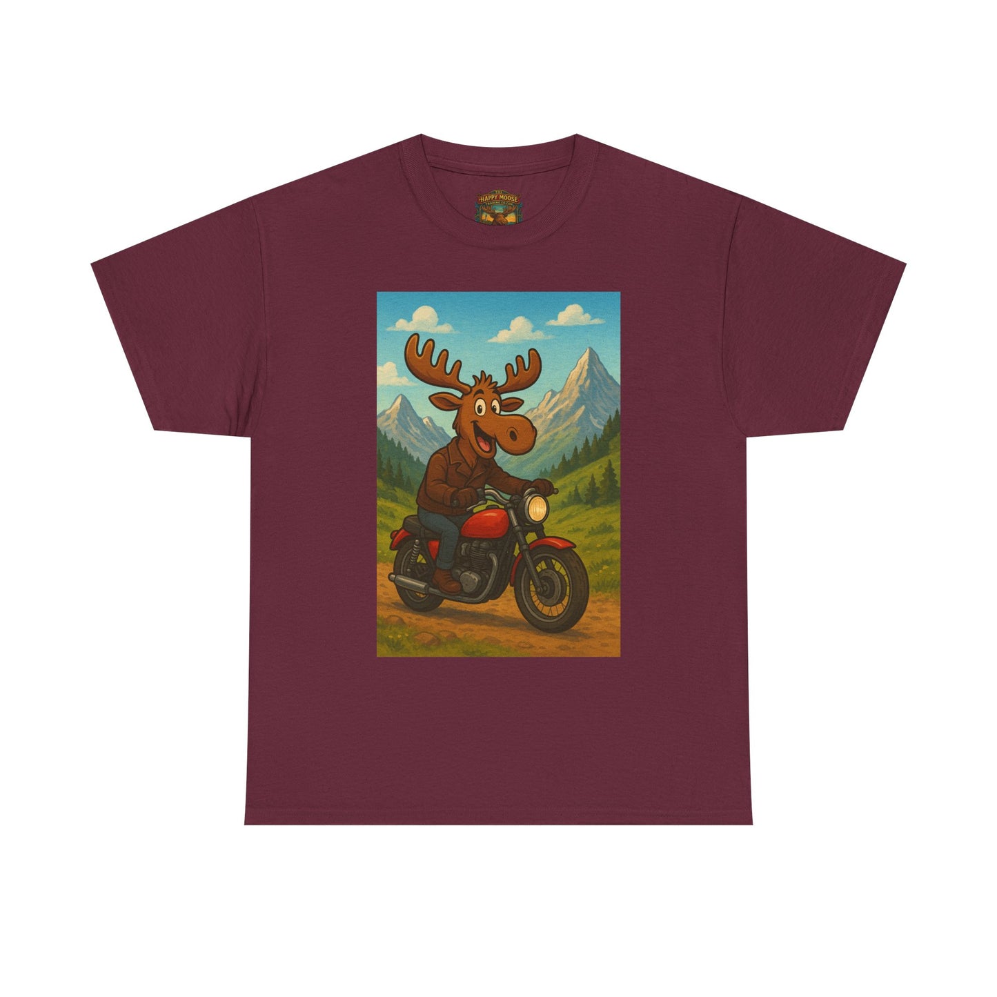 Happy Moose Motorcycle T-Shirt | Vintage Biker Moose Illustration