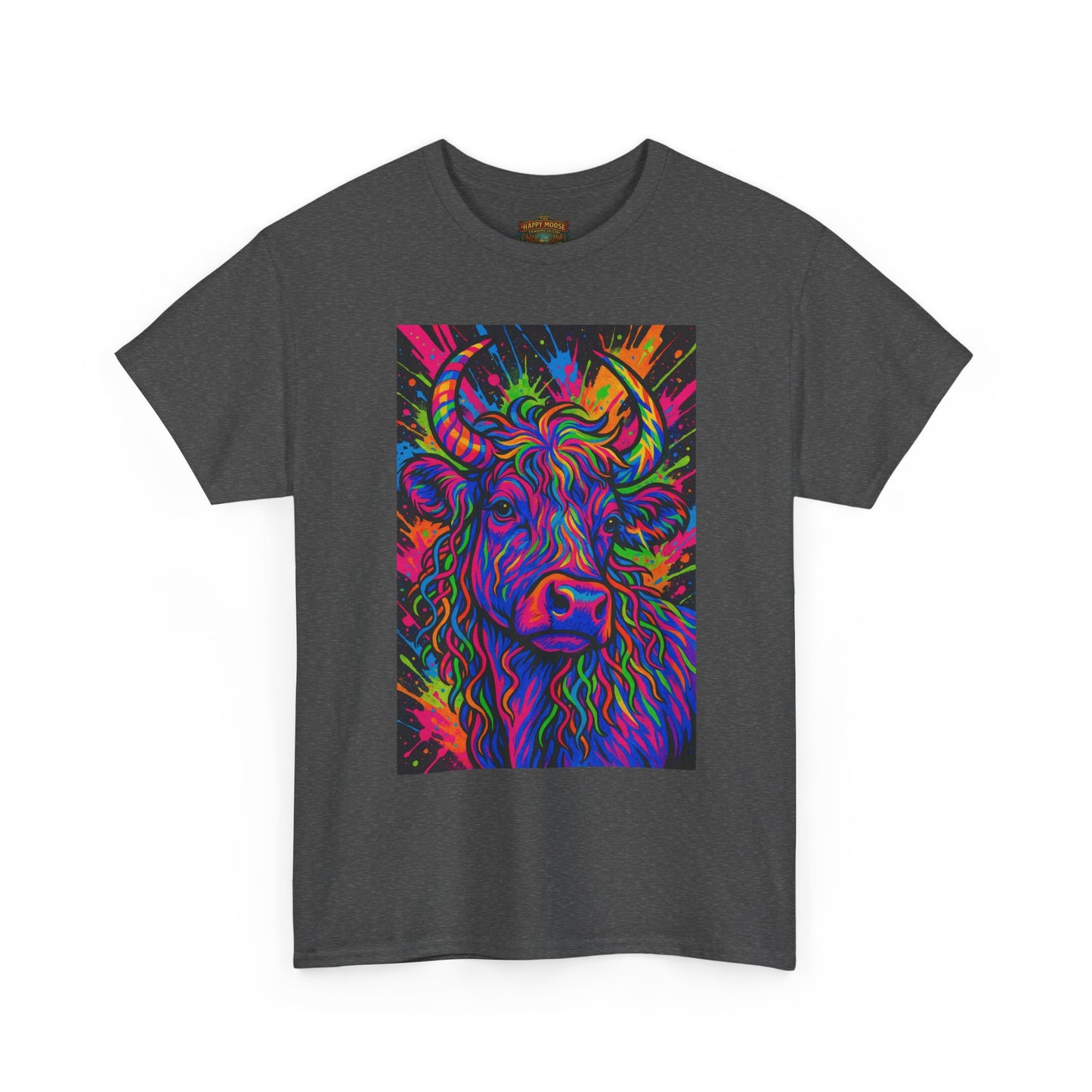 Psycadelic Highland Cow T-Shirt | Retro Rainbow Cow Art 1
